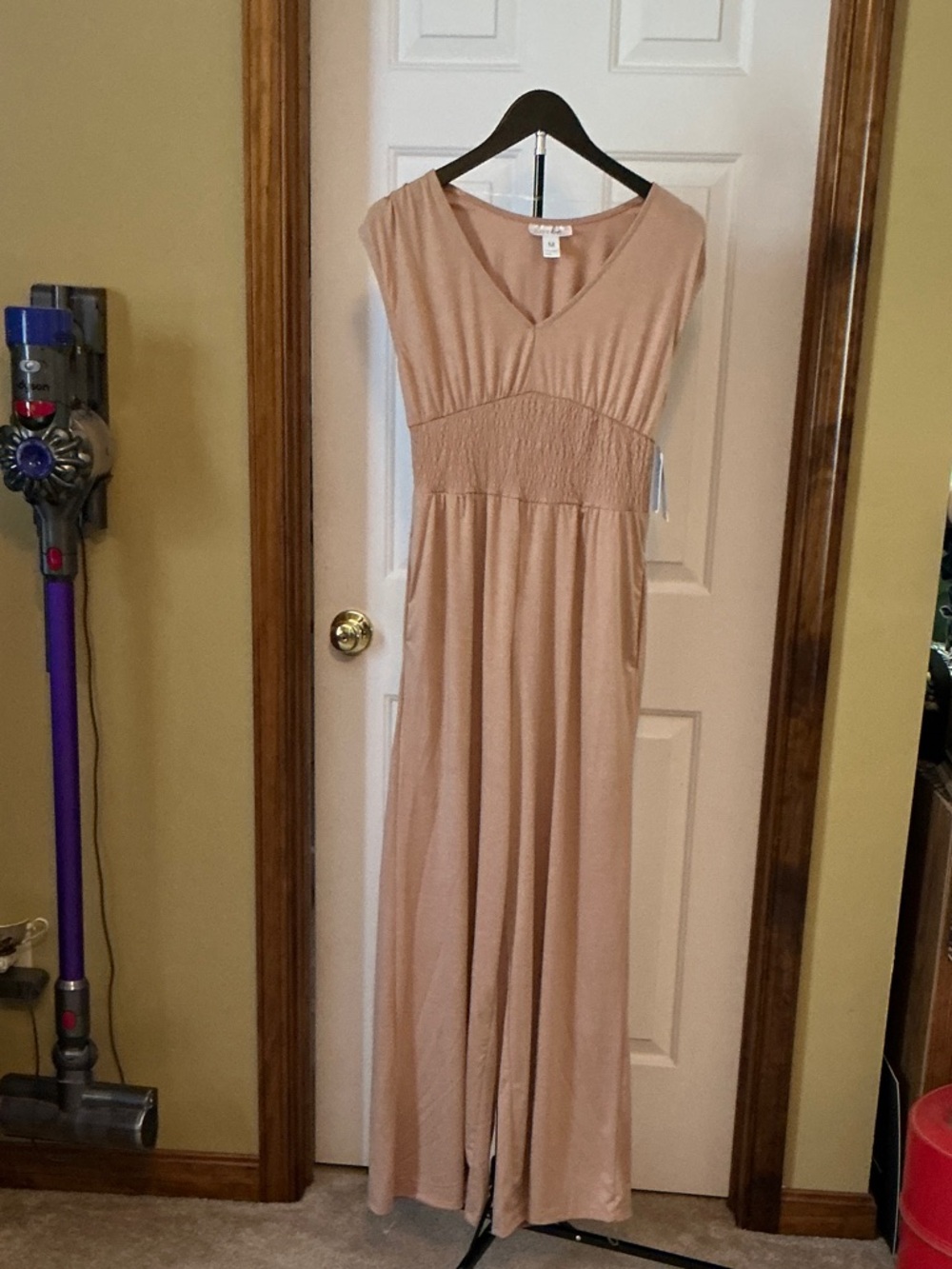 just be Blush/Tan Jumpsuit  with Smocked Waist NWT